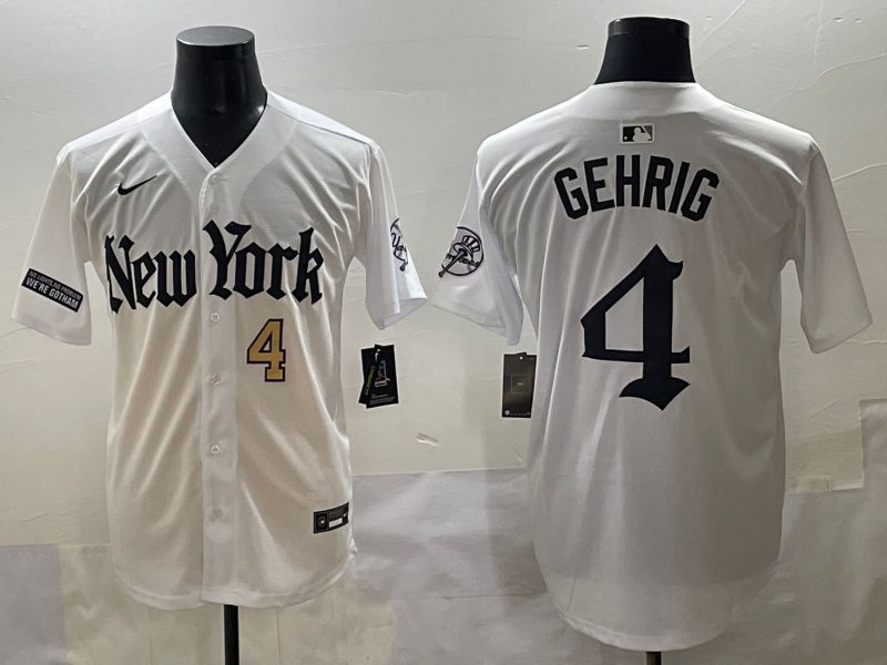Men 2025 New York Yankees #4 Gehrig White Five generations Joint Name Nike MLB Jersey style 3->new york yankees->MLB Jersey